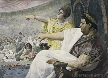 Roman Emperor Nero Shows Death Sentence to a Gladiator 1900 Color lithograph
